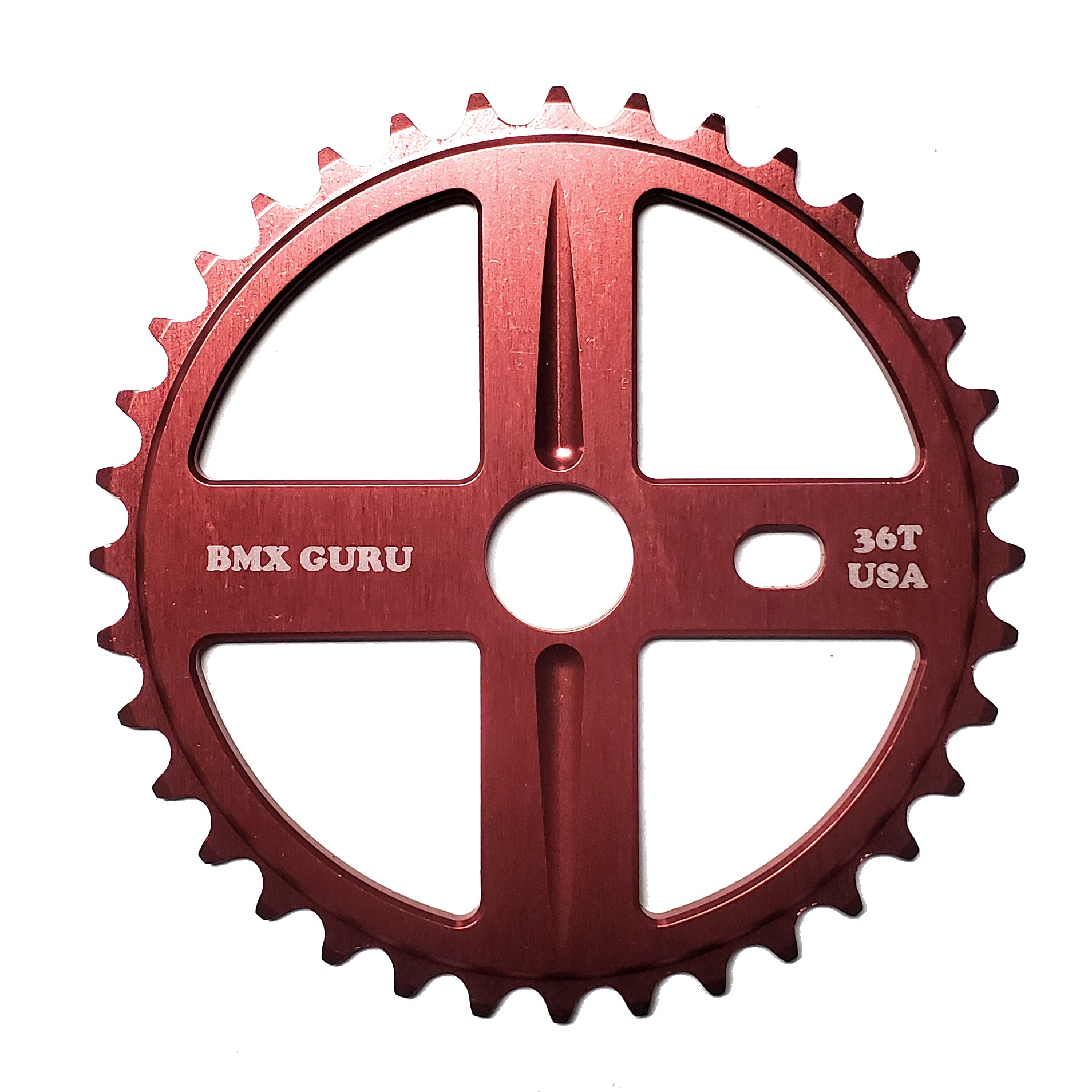 BMXGuru 36t Bolt Drive BMX Aluminum Sprocket / Chainwheel - Red - USA Made