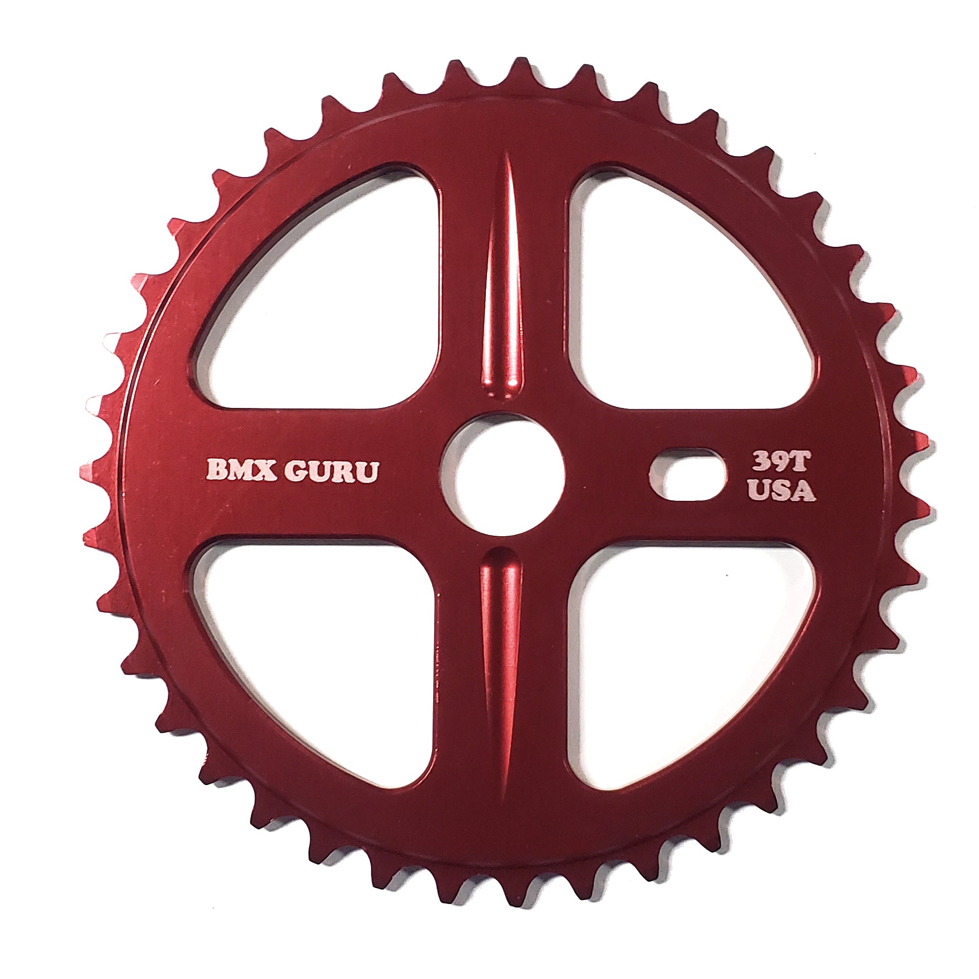 BMXGuru 39t Bolt Drive BMX Aluminum Sprocket / Chainwheel - Red - USA Made