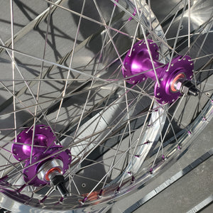 26" 7X style Sealed High Flange Flip-Flop BMX Wheelset - Pair - Polished / Purple