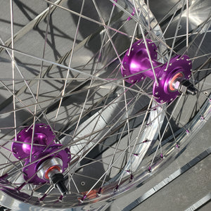 24" 7X style Sealed High Flange Flip-Flop BMX Wheelset - Pair - Polished / Purple