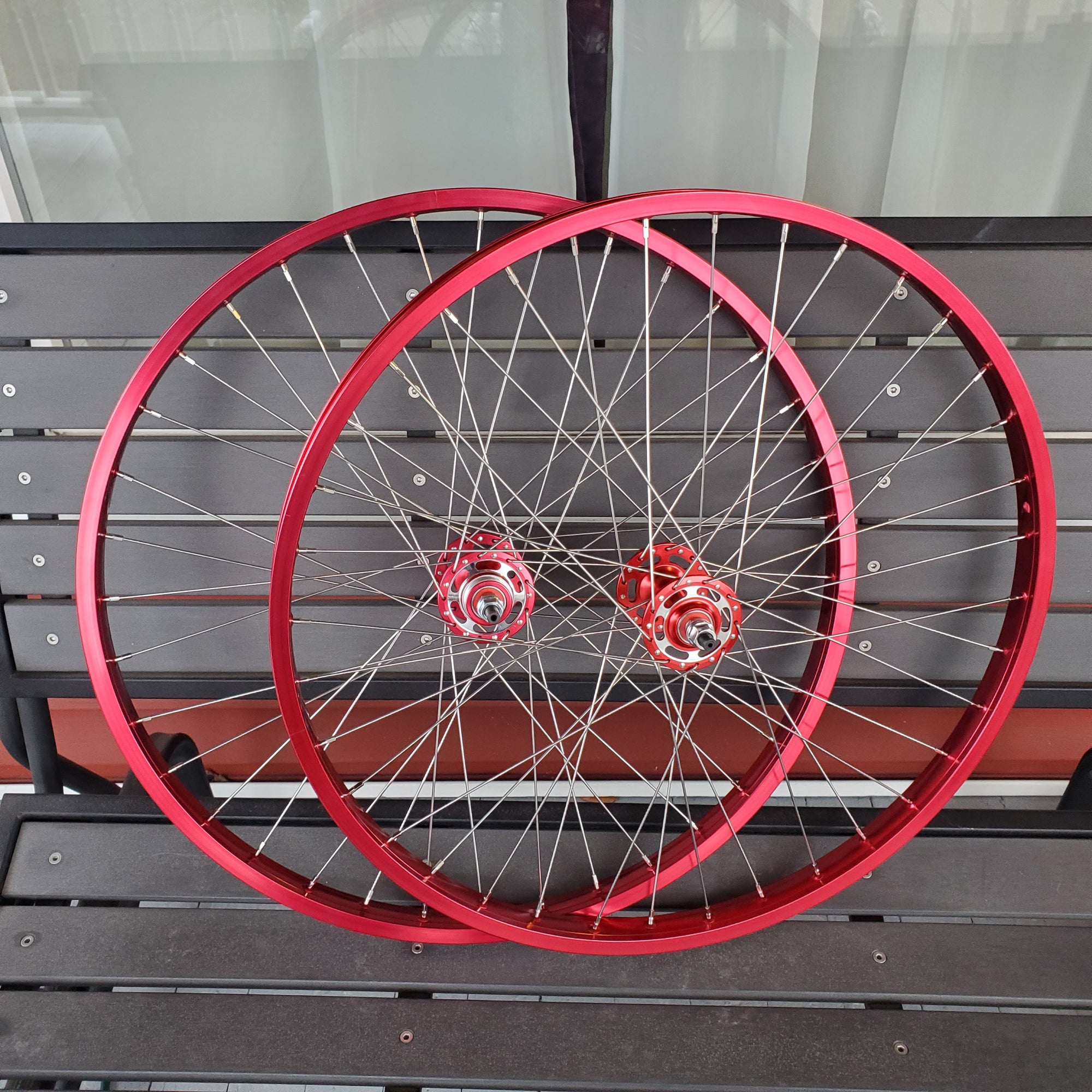 26 7X style Sealed Machined Flange BMX Wheels Pair Red Anodized
