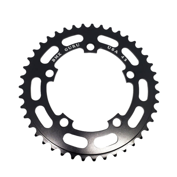 BMXGuru 43t BMX Chainring - Black - 110mm 5-bolt - USA Made