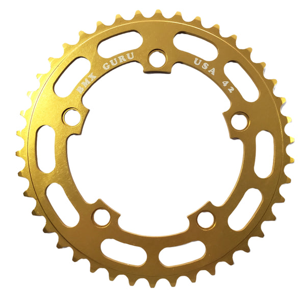 BMXGuru 42t BMX Chainring - Gold - 110mm 5-bolt - USA Made - BMXGuru ...
