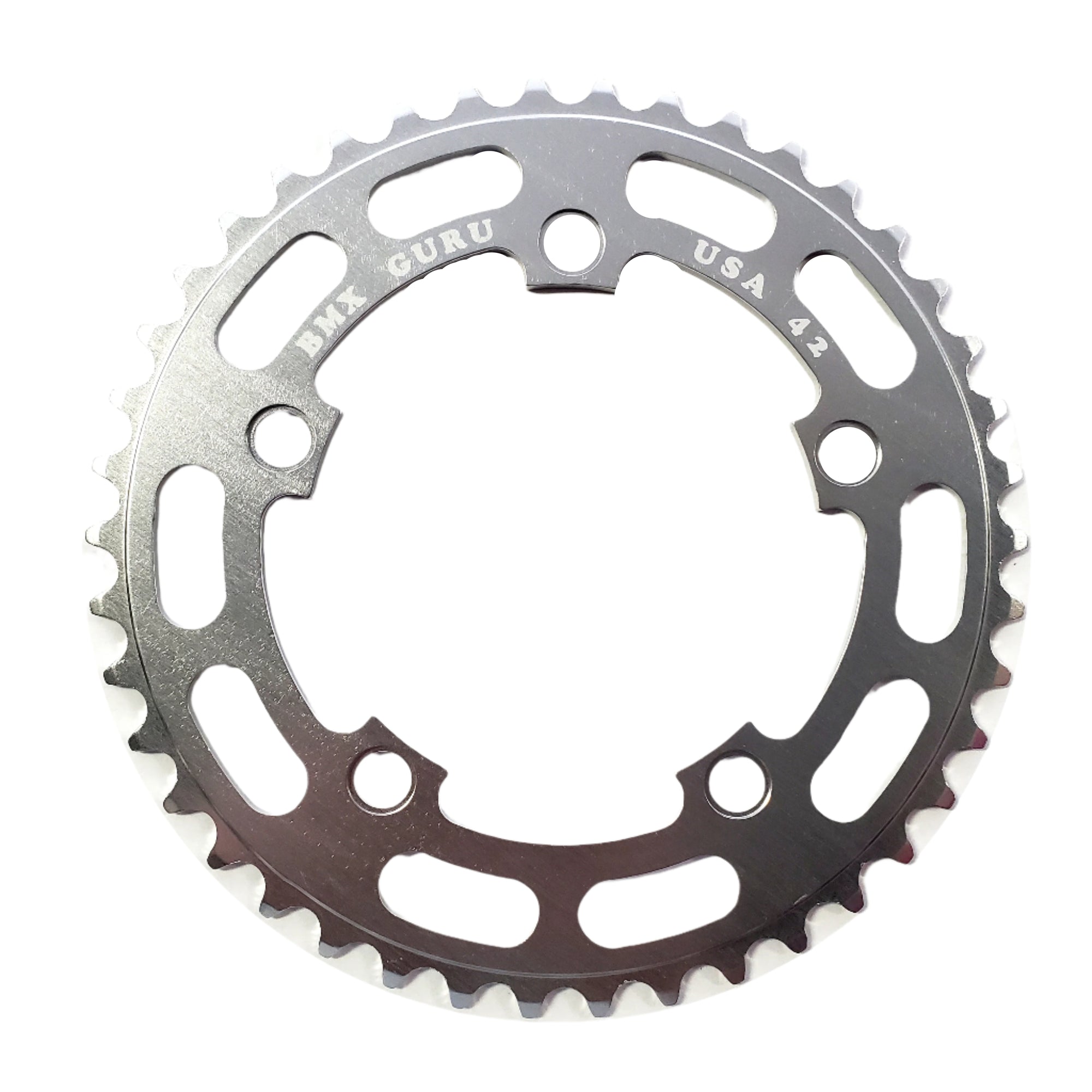 BMXGuru 42t BMX Chainring - Silver - 110mm 5-bolt - USA Made - BMXGuru ...