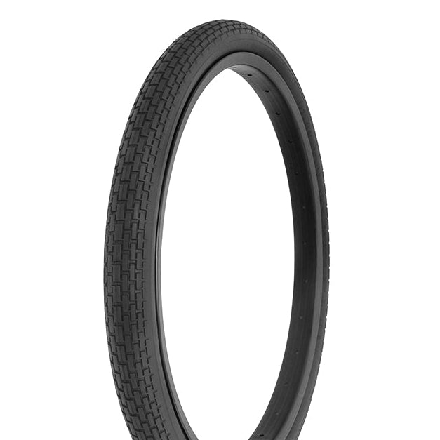 A black bicycle tire with a Westwind brick tread pattern, designed for Schwinn S-7 20-inch bikes.