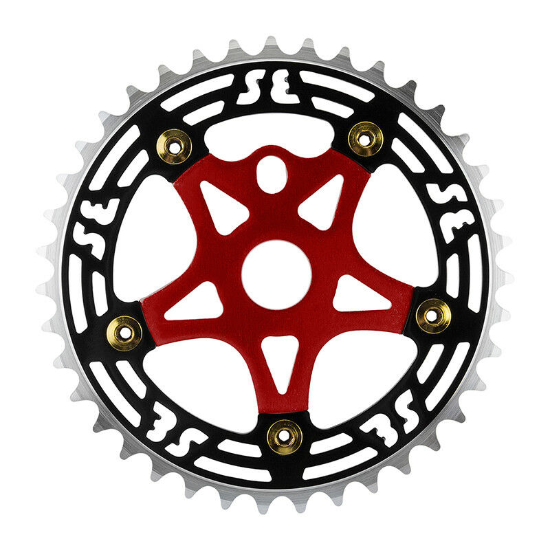 SE Racing BMX 39T Aluminum Spider & 5-bolt Chainring Combo - Black/Red/Gold