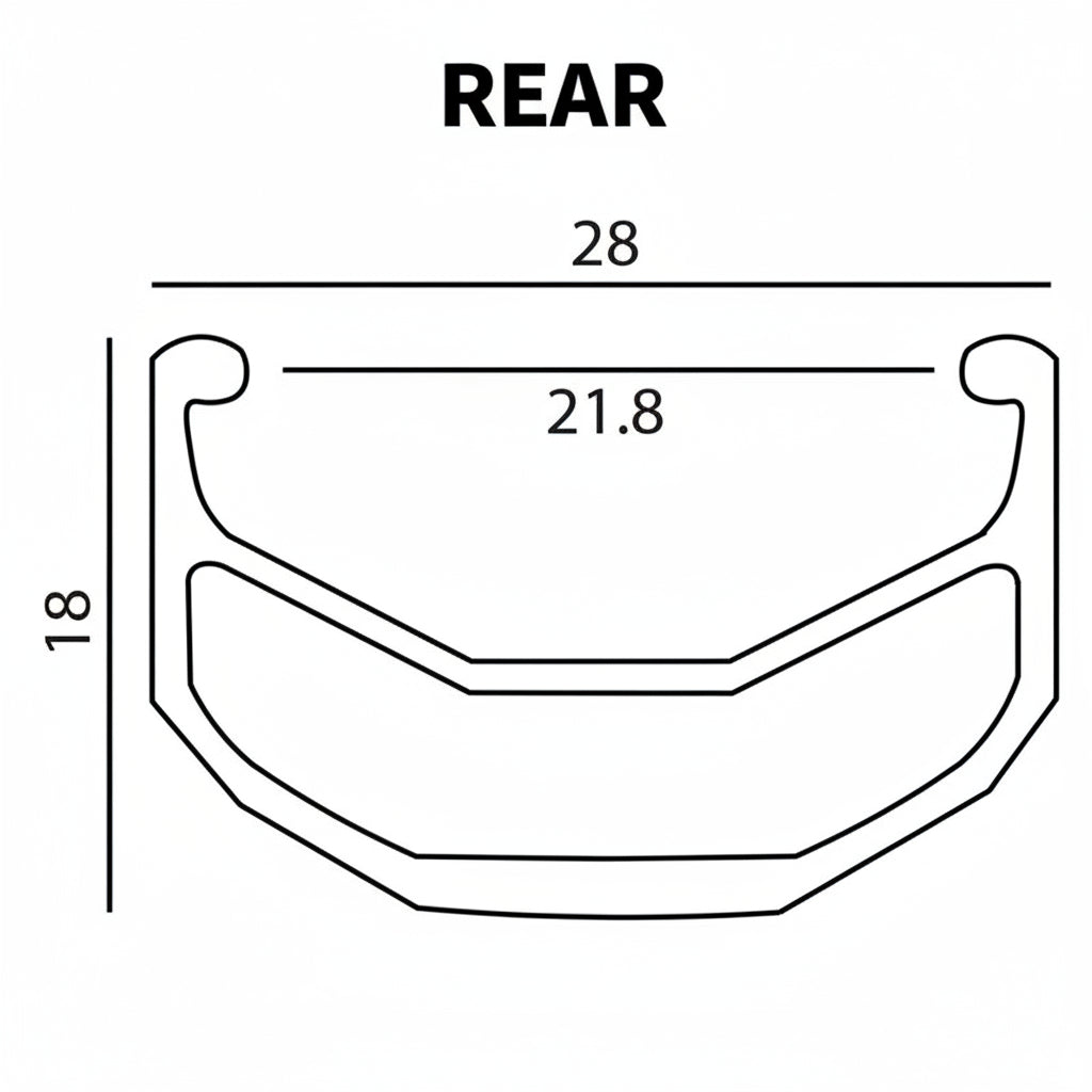Measurement diagram of a car bumper with dimensions labeled