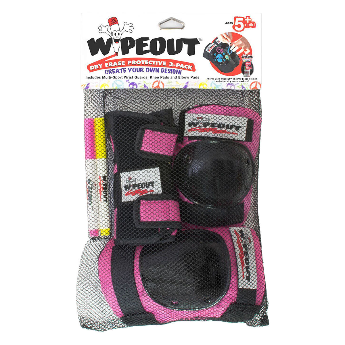 Wipeout Protective Pad Set - Wrist, Elbow, Knee - Youth Size - Pink