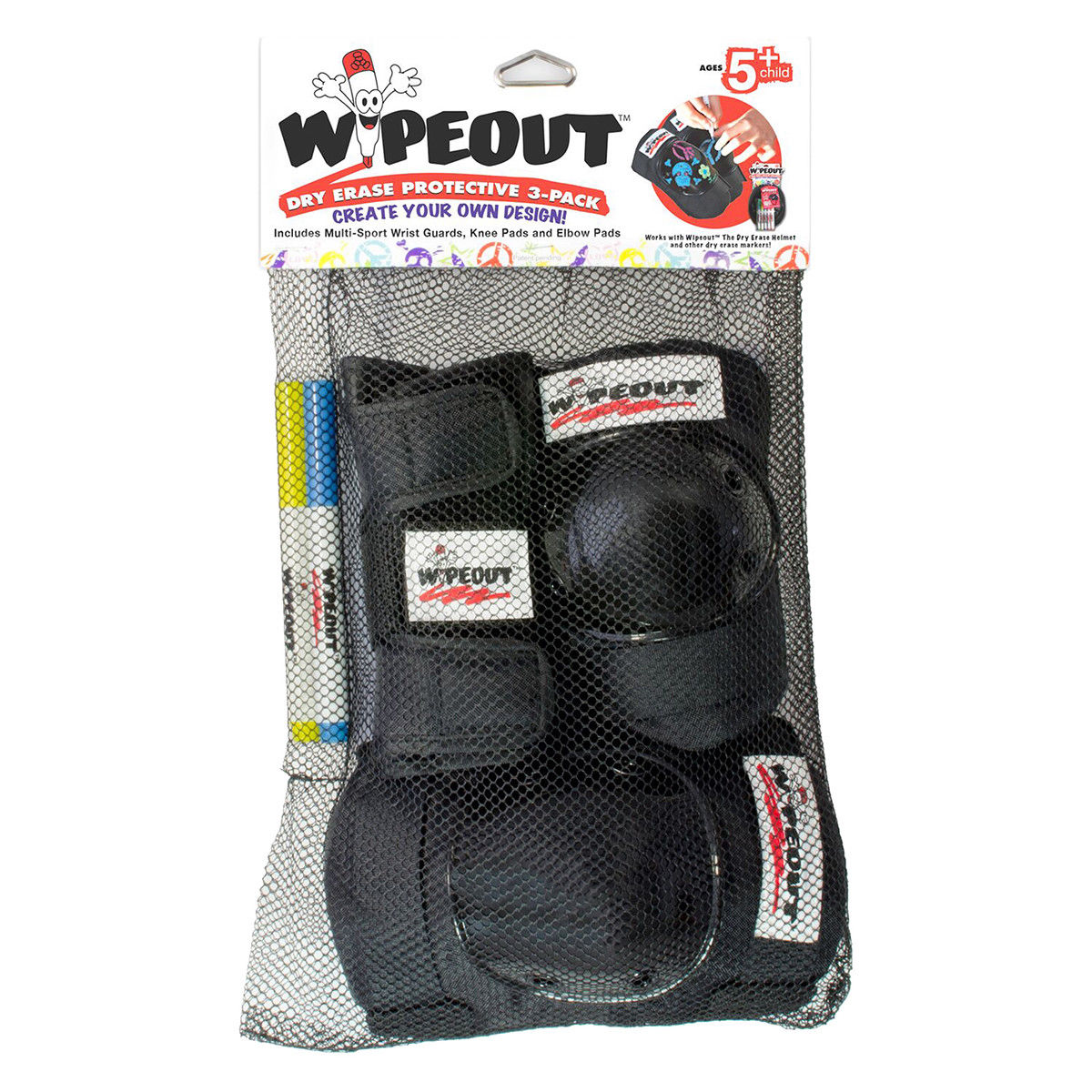 Wipeout Protective Pad Set - Wrist, Elbow, Knee - Youth Size - Black