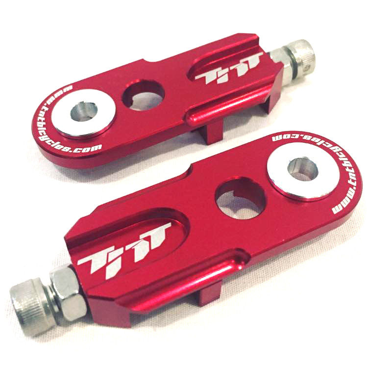 TNT Bicycles 3/8" BMX Chain Tensioners - Pair - w/ 6mm adapter - Red