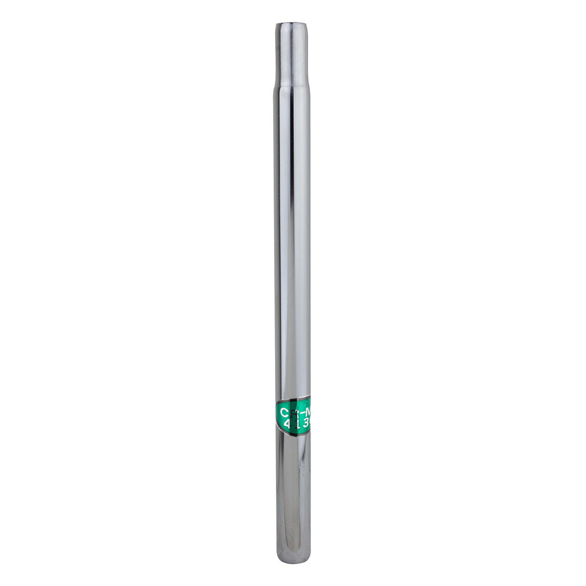 A chrome-plated chromoly seat post for a BMX bike.
