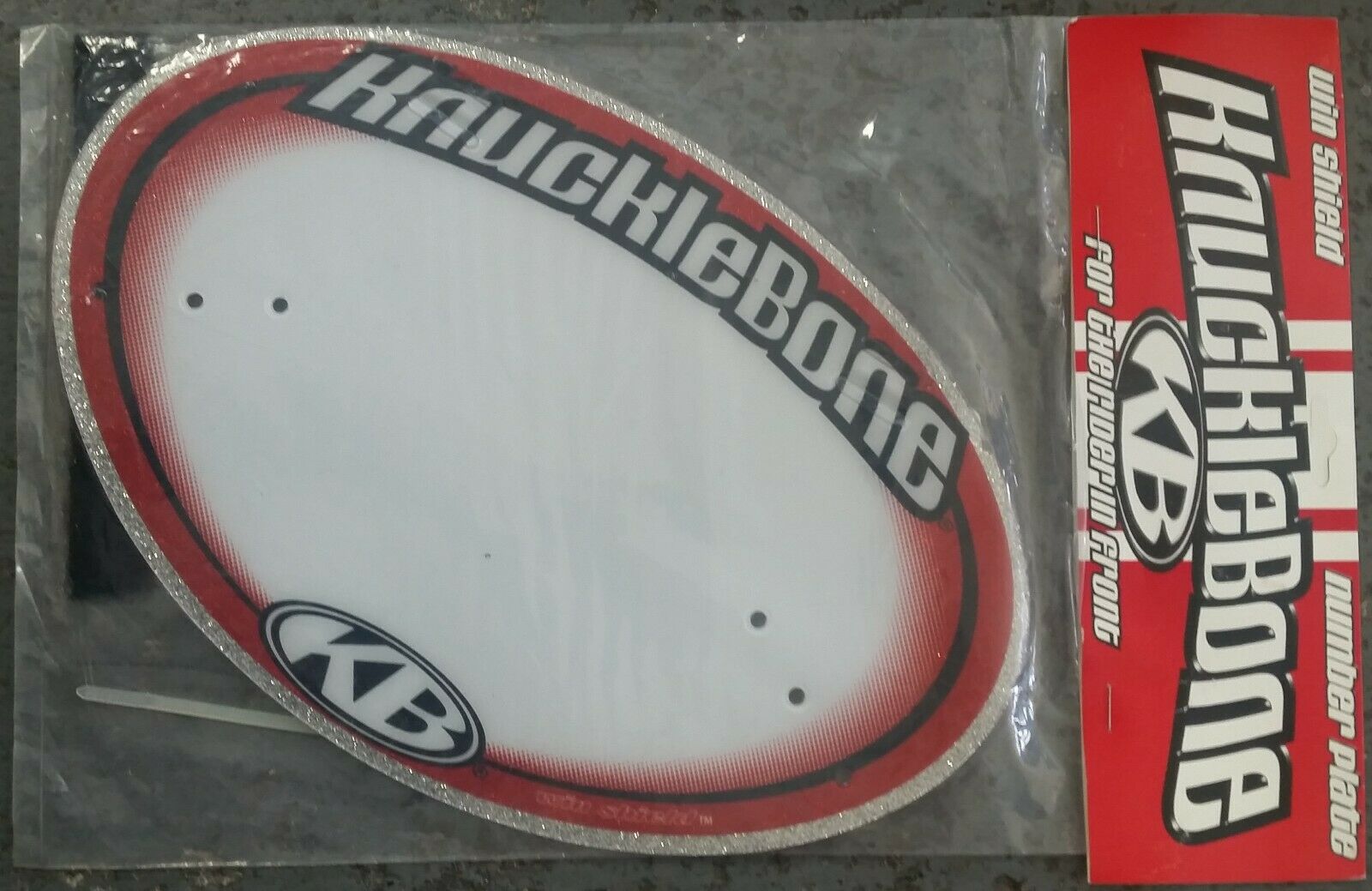 NOS Knucklebone "Win Shield" Pro BMX Number Plate - Glitter Silver & Red