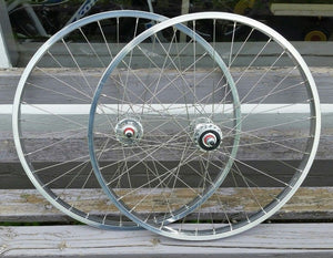 26" 7X style Sealed Road Flange BMX Wheels - Pair - w/ 16t Freewheel - Polished