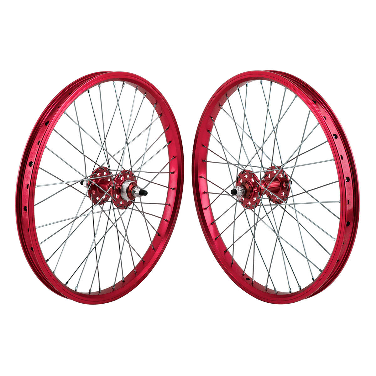 20" SE Racing Wheelset - Pair - 36H - Double Wall - Sealed Bearing - Freewheel - Red