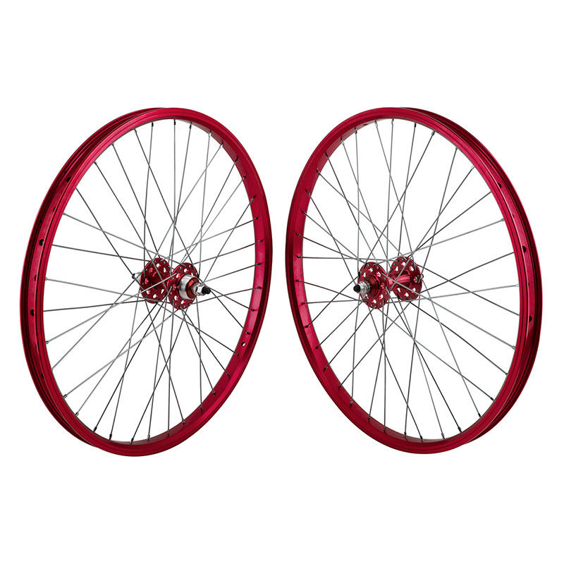 24" SE Racing Wheelset - Pair - 36H - Double Wall - Sealed Bearing - Freewheel - Red