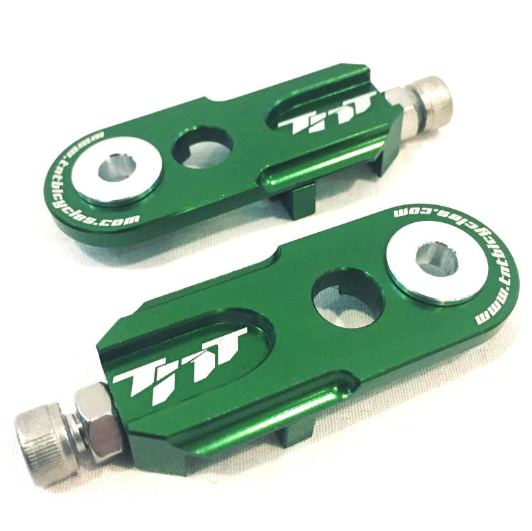 TNT Bicycles 3/8" BMX Chain Tensioners - Pair - w/ 6mm adapter - Green
