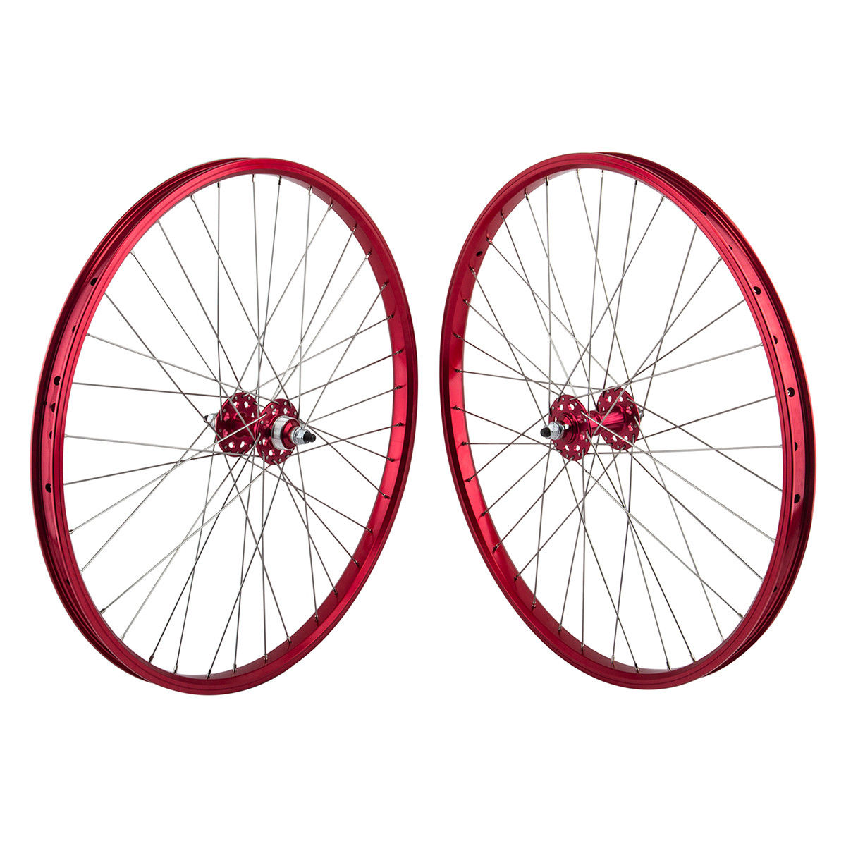 26" SE Racing Wheelset - Pair - 36H - Double Wall - Sealed Bearing - Freewheel - Red