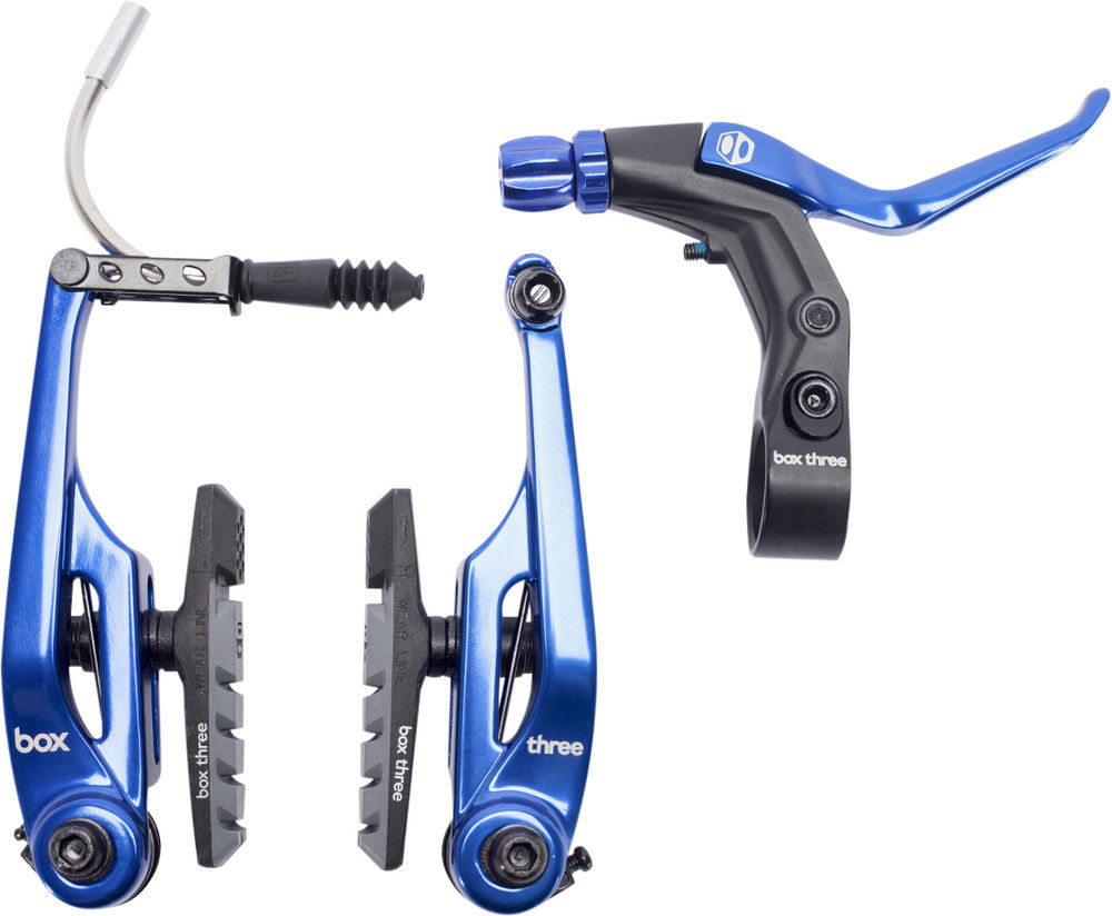 Box Three Pro V Brake BMX Kit Lever Cable Caliper Long Reach 108mm Blue
