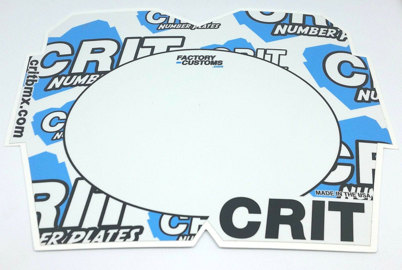 Crit BMX Pro Number Plate - Light Blue & White Logo Bomb - USA Made