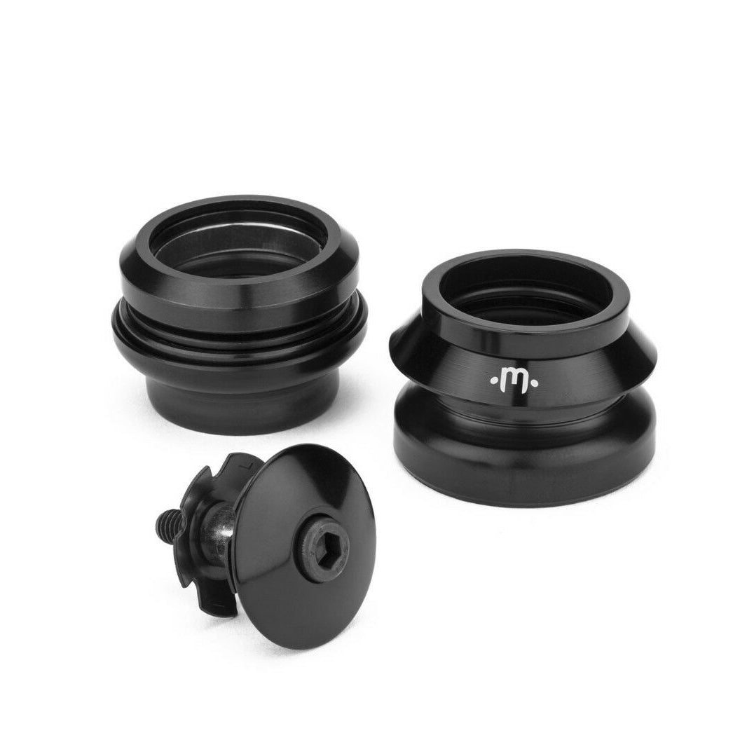 A black sealed bearing headset designed for 1-1/8" headtubes, including parts for installation.