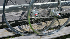 24" 7X style Sealed Road Flange BMX Wheels - Pair - w/ 16t Freewheel - Polished