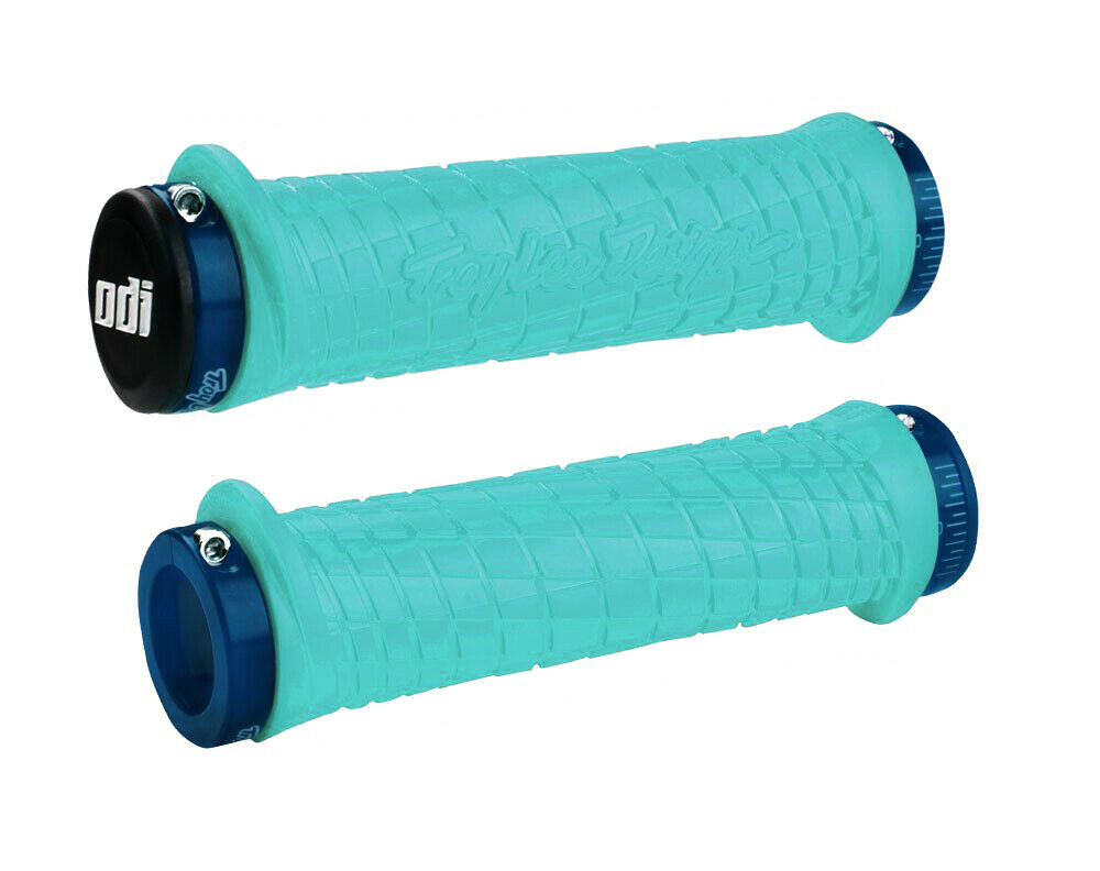 ODI Troy Lee Designs Lock-On BMX Grips - Aqua w/ Blue clamps - USA Made