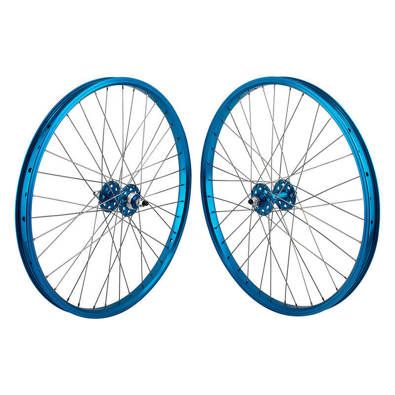 24" SE Racing Wheelset - Pair - 36H - Double Wall - Sealed Bearing - Freewheel - Blue