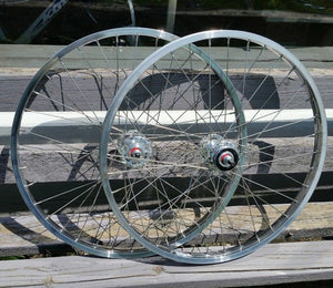 24" 7X style Sealed Road Flange BMX Wheels - Pair - w/ 16t Freewheel - Polished