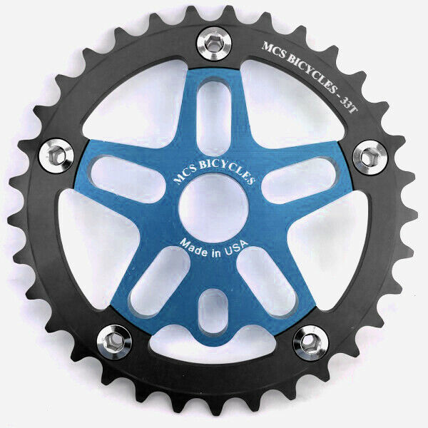 MCS BMX 33T Aluminum Spider 5 bolt Chainring combo Blue