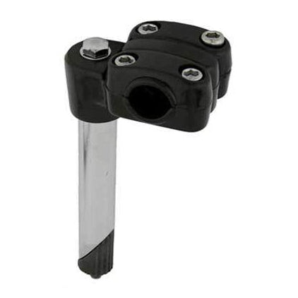 Black Suntour style BMX quill stem with chrome bolts, designed for 1 inch threaded forks and 7/8 inch bars.
