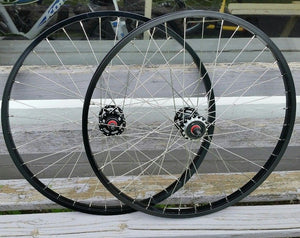 26" 7X style Sealed Road Flange BMX Wheels - Pair - w/ 16t Freewheel - Black Anodized