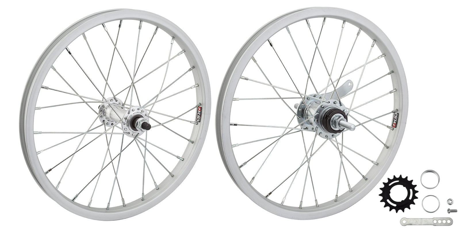 16" Mach 1 KID Aluminum Coaster Brake BMX Wheels - Pair - Silver