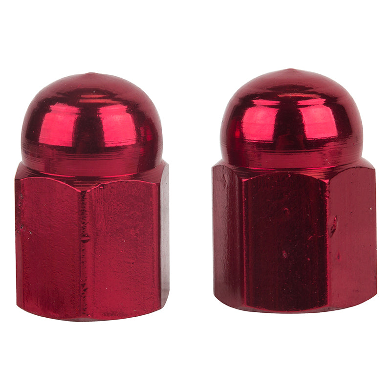 Trik Topz Hex Dome Aluminum Valve Caps - Pair - Red