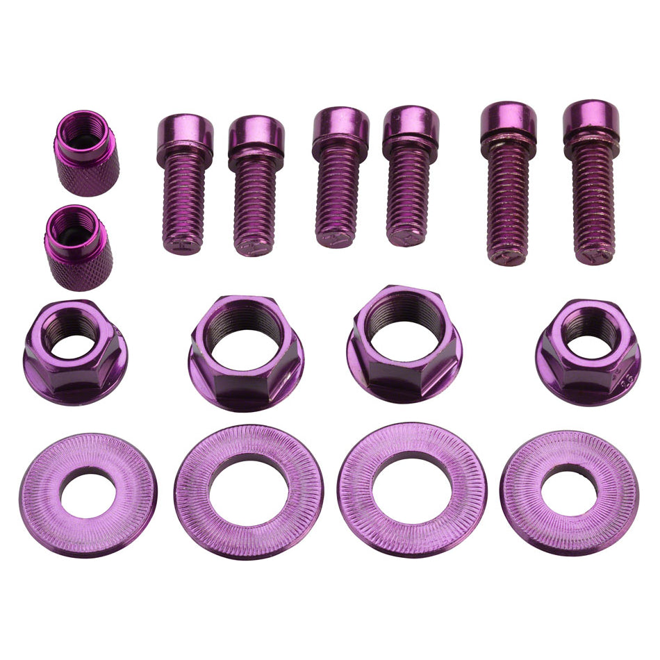 Salt BMX Nut and Bolt kit Stem bolts, Axle Nuts + Washers, Valve Caps - Purple