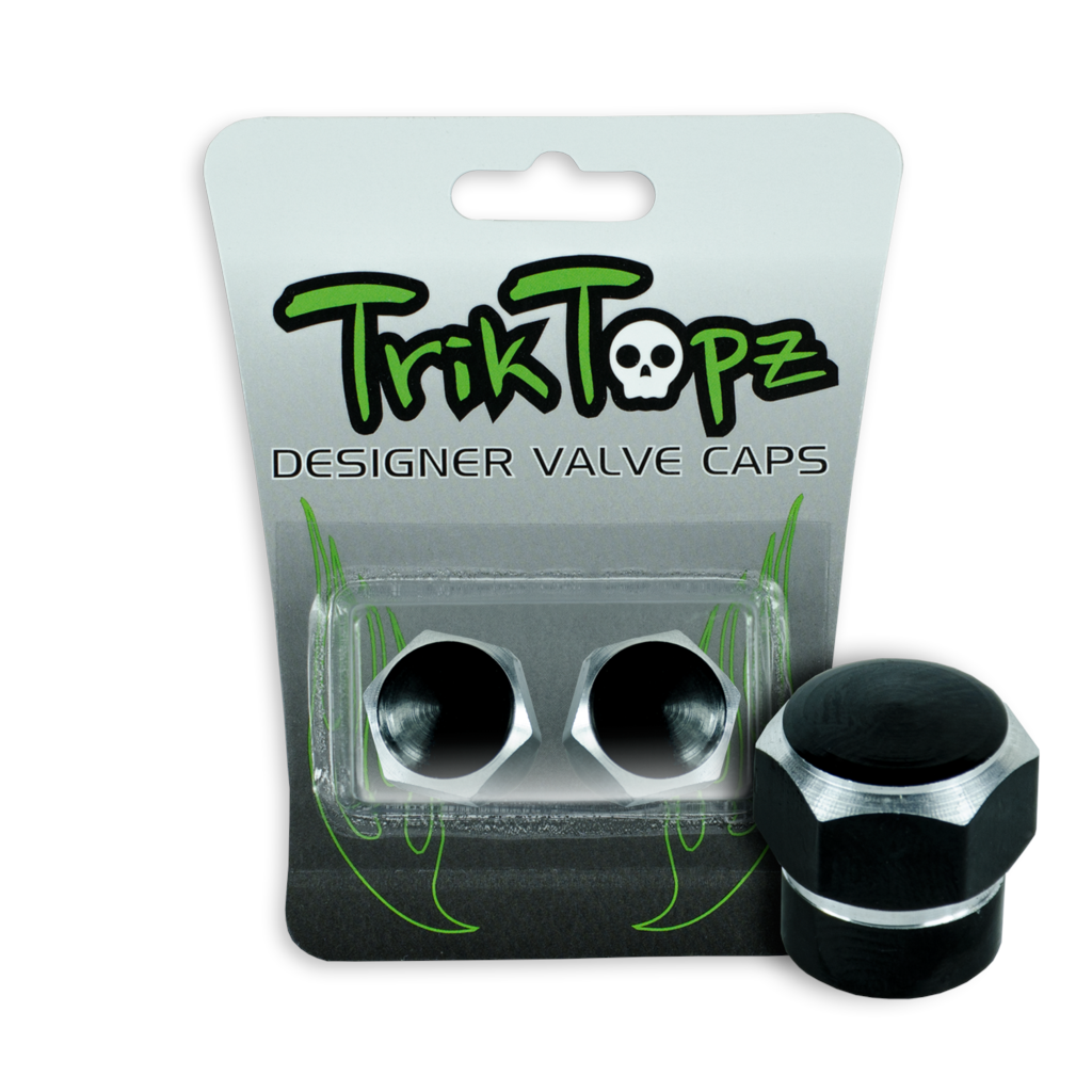 Trik Topz 2-Tone Hex Aluminum Valve Caps - Pair - Black / Silver