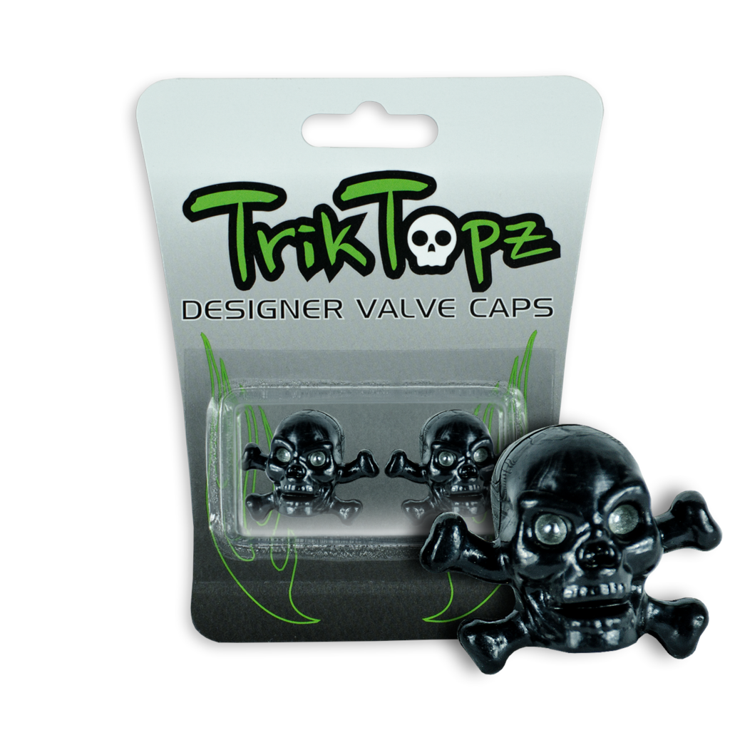 Trik Topz Skull & Bones Valve Caps - Pair - Black