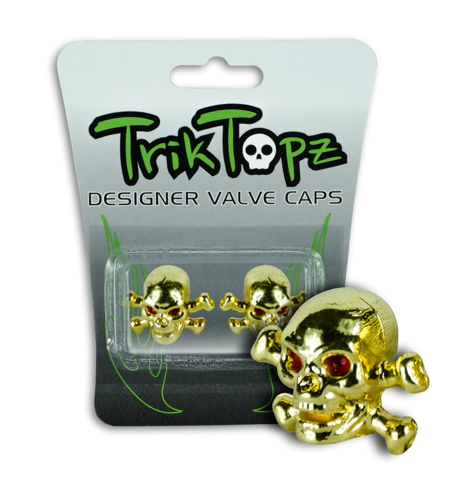 Trik Topz Skull & Bones Valve Caps - Pair - Gold