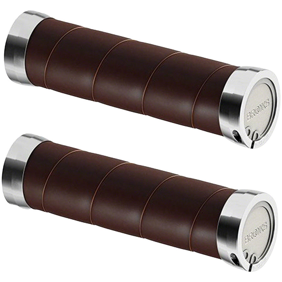 Brooks Slender Leather Grips - 130mm - Brown & Silver