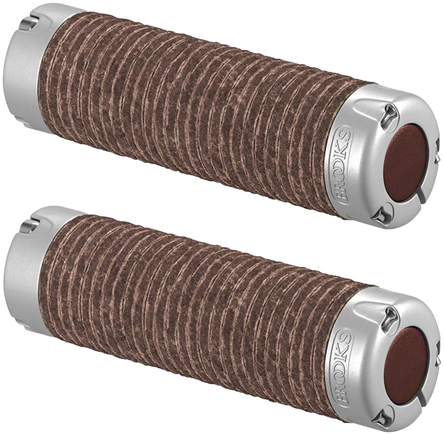 Brooks Plump Leather Grips - 130mm - Brown & Silver