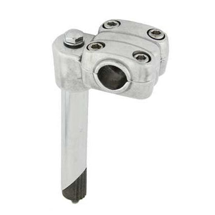 Silver Suntour style BMX quill stem with chrome bolts, designed for 1 inch threaded forks and 7/8 inch bars.