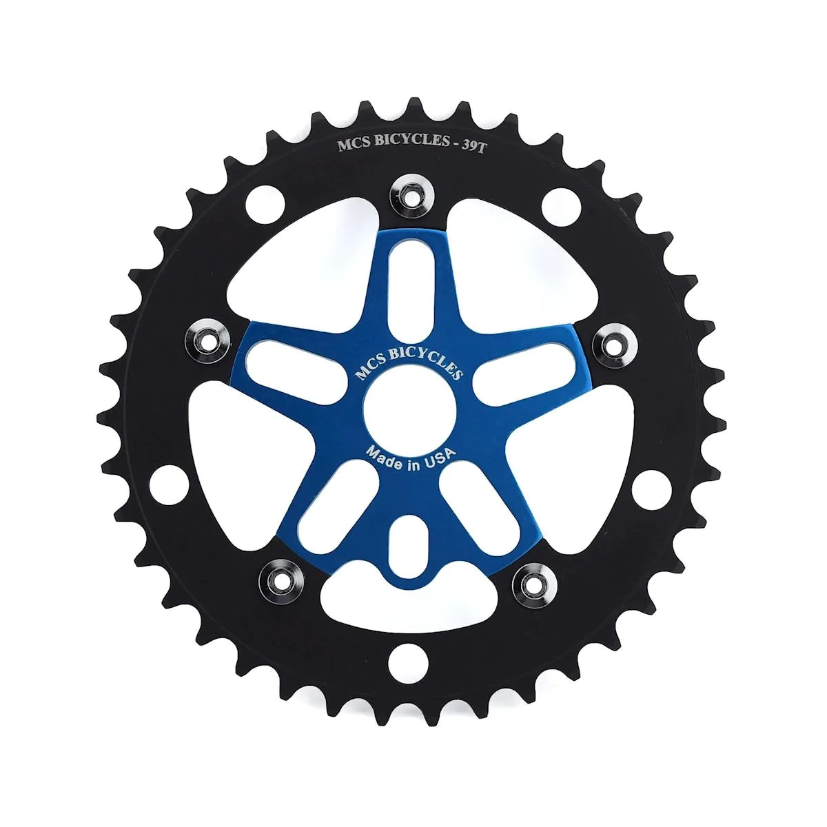 MCS BMX 39T Aluminum Spider 5 bolt Chainring Combo Black over Blue BMXGuru C W Cycle