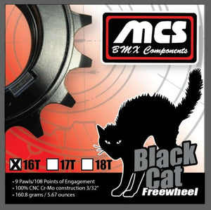 MCS Black Cat 16T BMX Freewheel - 108 Engagement Points - 3/32" - Black
