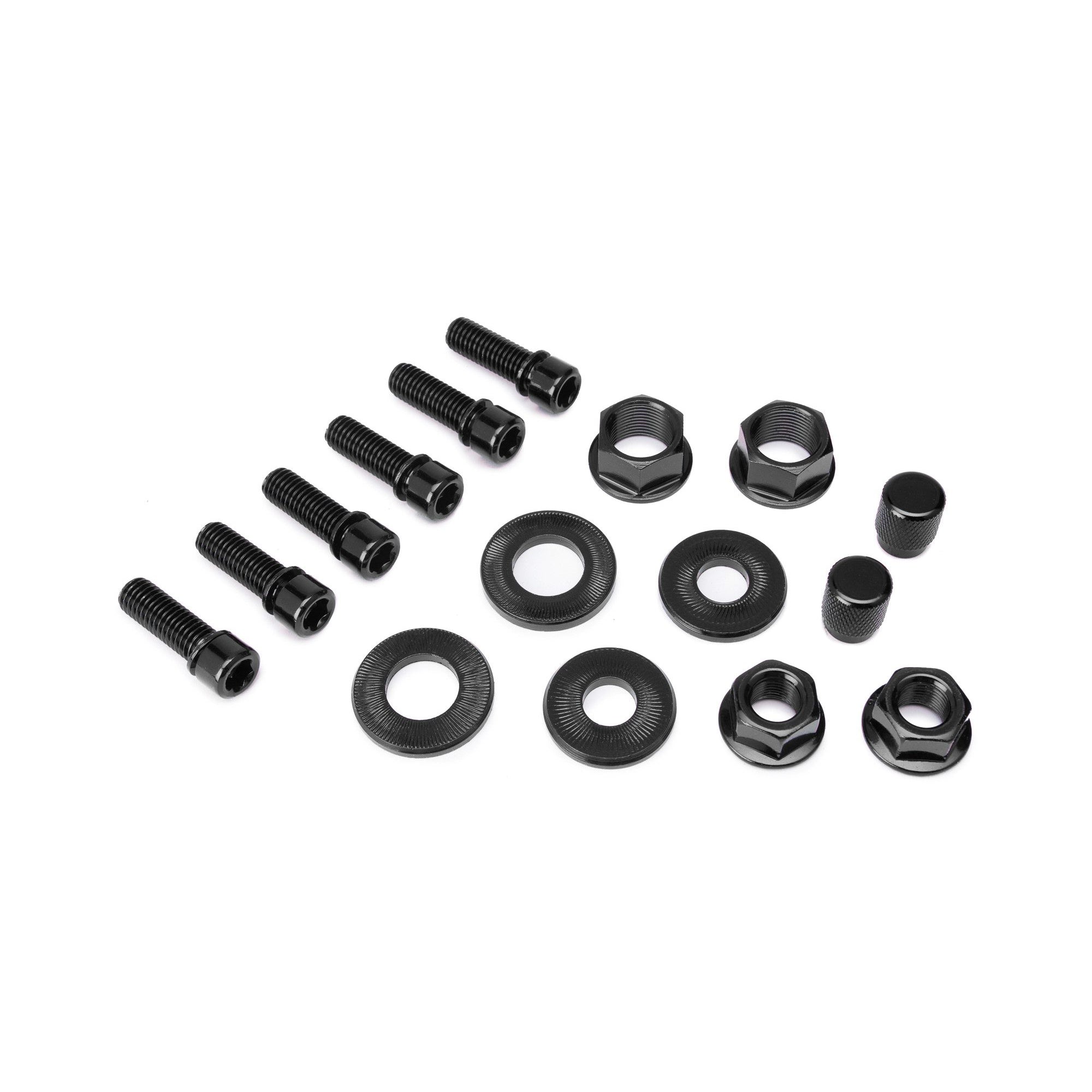 Salt BMX Nut and Bolt kit Stem bolts, Axle Nuts + Washers, Valve Caps - Black