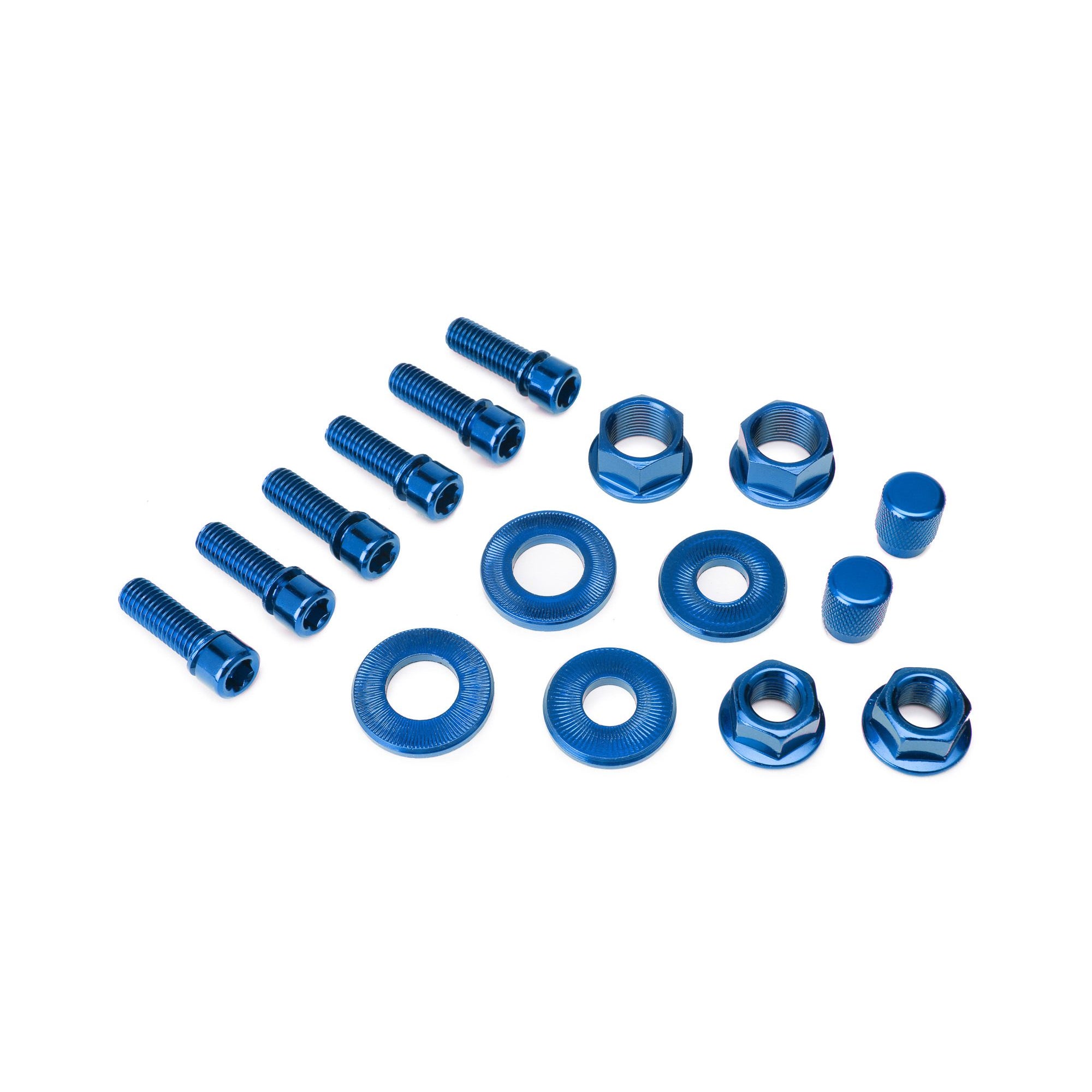 Salt BMX Nut and Bolt kit Stem bolts, Axle Nuts + Washers, Valve Caps - Blue
