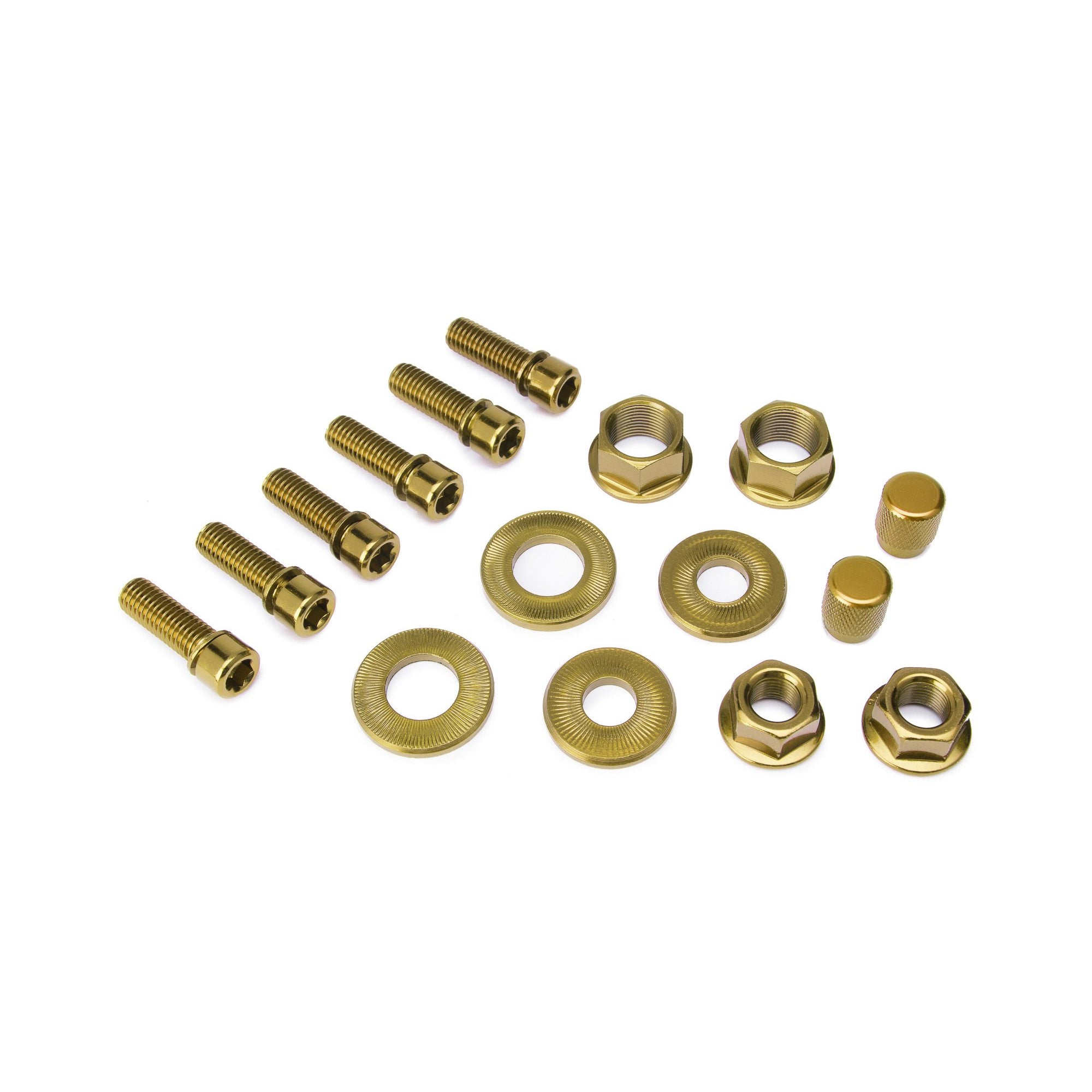 Salt BMX Nut and Bolt kit Stem bolts, Axle Nuts + Washers, Valve Caps - Gold