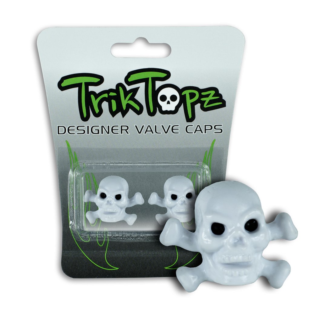 Trik Topz Skull & Bones Valve Caps - Pair - White