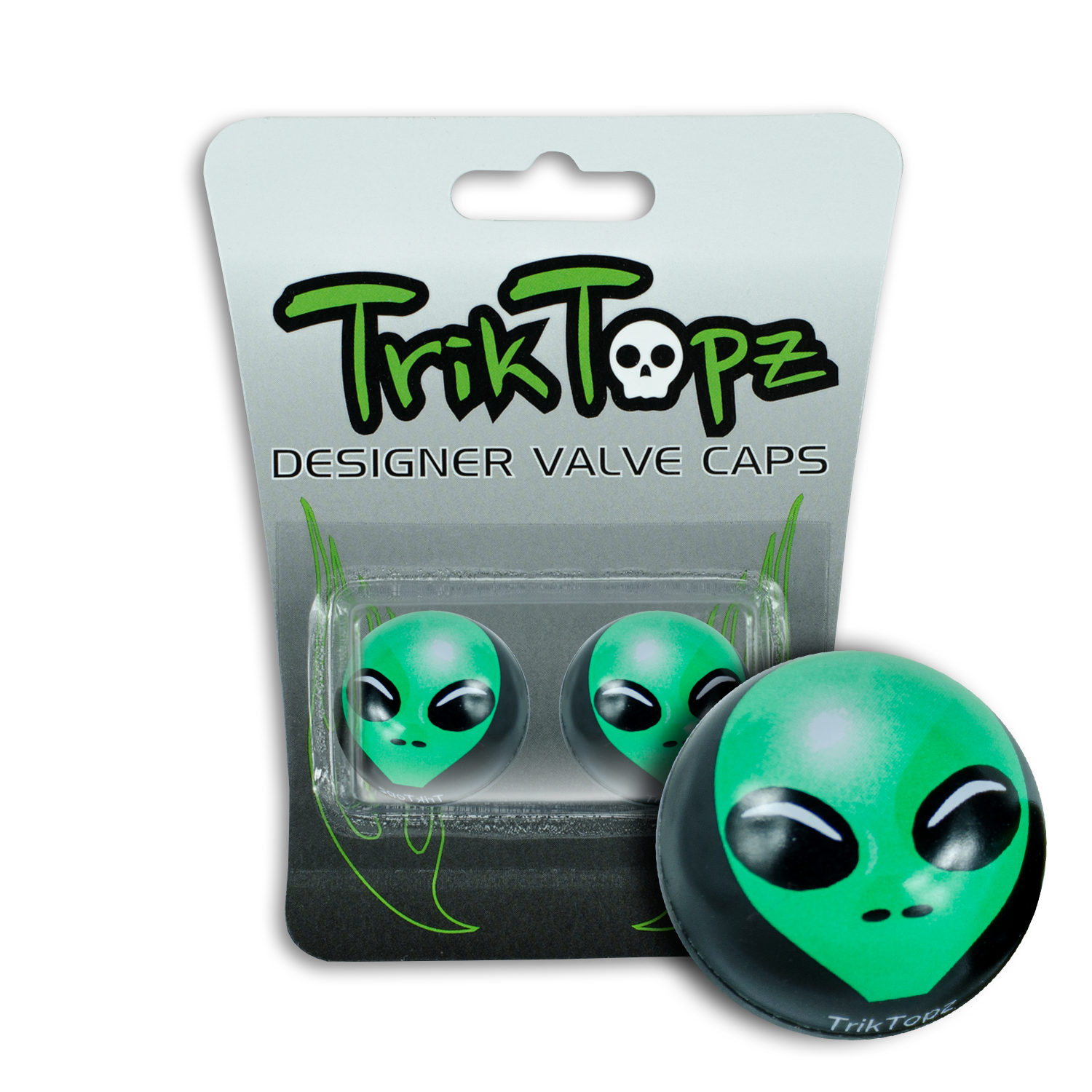Trik Topz Alien Valve Caps - Pair - Green & Black