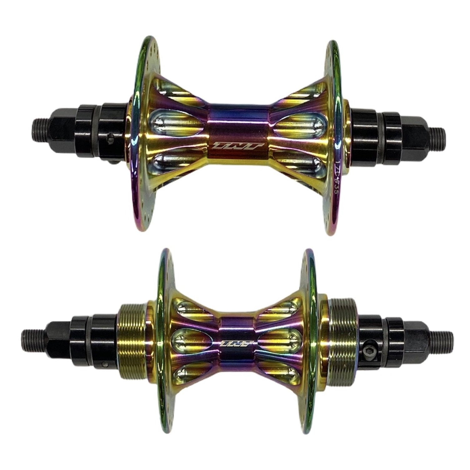 TNT Revolver Sealed BMX Flip/Flop Freewheel Hubset - 36h - 3/8" axles - Oil Slick