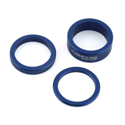 MCS Aluminum Headset Shim/Spacer 3-pc Kit - 1-1/8" - Blue