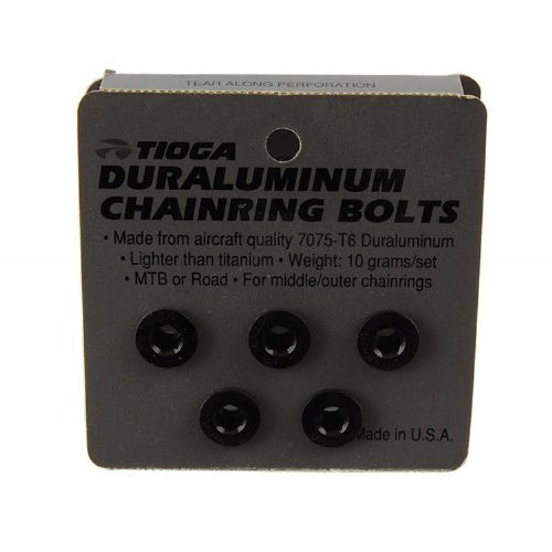 Tioga Alloy Double  Chainring Bolts - 5-bolts - Black - USA Made